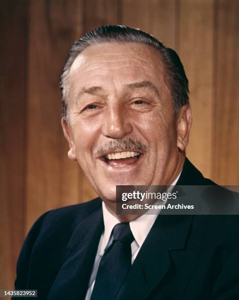 Walt Disney smiling portrait of the legendary American animator, film producer and entrepreneur, circa 1960.