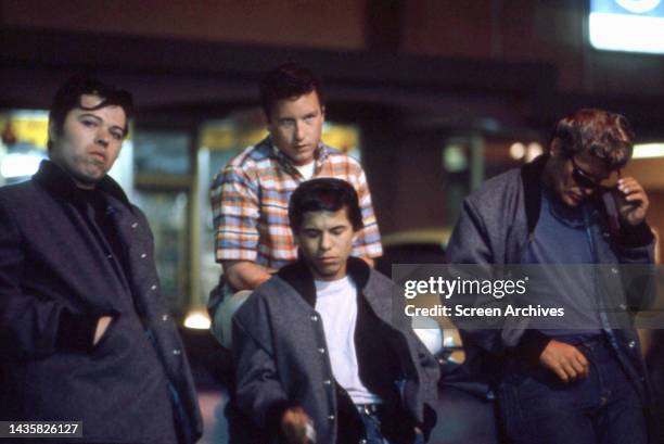 American Graffiti Richard Dreyfuss, Bo Hopkins, Manuel Padilla Jr, Beau Gentry Pharoahs Gang Scene Original 35mm Transparency 1973, extremely rare...