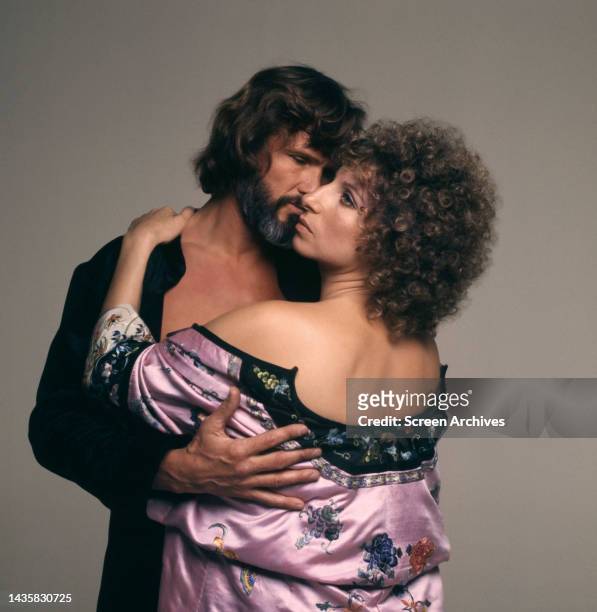Star is Born Barbra Streisand and Kris Kristofferson pose for a romantic publicity portrait for the 1976 movie.