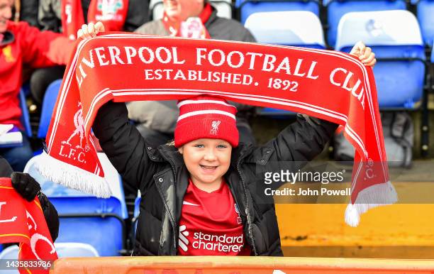 Fans of Liverpool Women during the FA WSL match between Liverpool Women and Arsenal Women at Prenton Park on October 23, 2022 in Birkenhead, England.