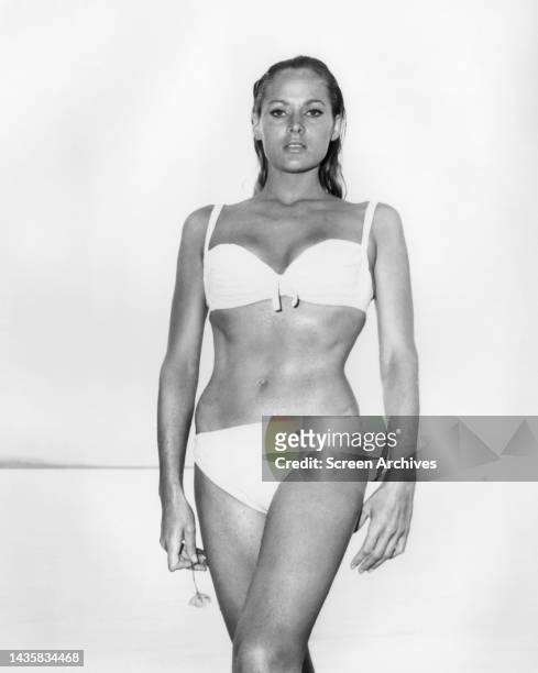 Ursula Andress bikini Glamour pin up pose for the 1962 James Bond 007 movie Dr No.