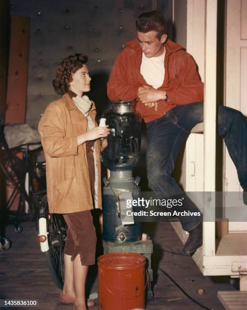 Rebel Without a Cause Natalie Wood and James Dean pictured relaxing behind the scenes of the classic 1955 movie.
