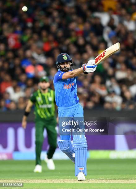 Virat Kohli of India bats during the ICC Men's T20 World Cup match between India and Pakistan at Melbourne Cricket Ground on October 23, 2022 in...