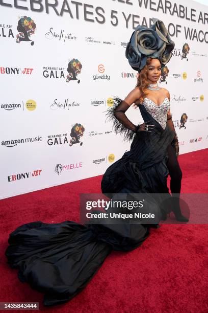 Marsai Martin attends the 5th annual Wearable Art Gala honoring Angela Bassett and Mark Bradford at Barker Hangar on October 22, 2022 in Santa...