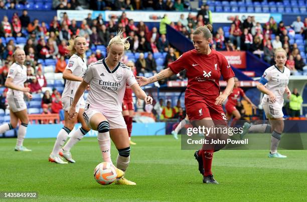 Gilly Flaherty of Liverpool Women competing with Beth Mead of Arsenal Women during the FA WSL match between Liverpool Women and Arsenal Women at...