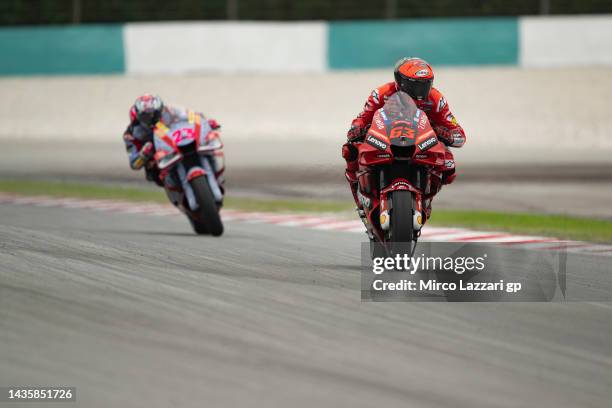 Francesco Bagnaia of Italy and Ducati Lenovo Team leads the field during the MotoGP race during the MotoGP of Malaysia - Race at Sepang Circuit on...