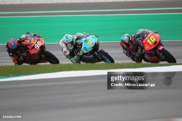 Diogo Moreira of Brasil and MT Helmets -MSI KTM leads Denis Foggia of Italy and Leopard Racing and Daniel Holgado of Spain and Red Bull KTM Ajo...