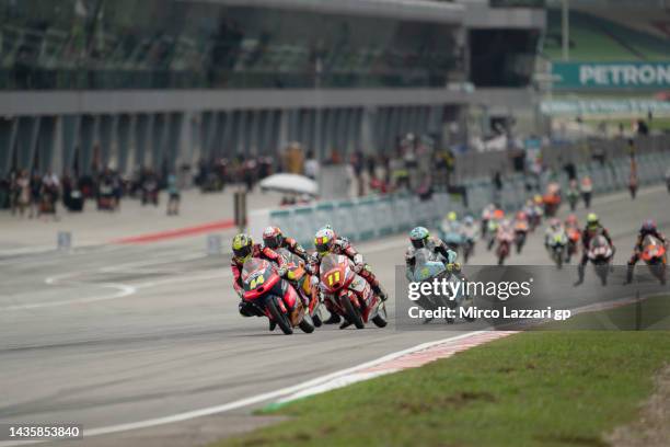 Sergio Garcia of Spain and Gavita GasGas Aspar Team Moto3 leads the field during the Moto3 race during the MotoGP of Malaysia - Race at Sepang...