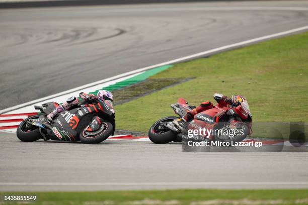 Jack Miller of Australia and Ducati Lenovo Team leads Aleix Espargaro of Spain and Aprilia Racing during the MotoGP race during the MotoGP of...