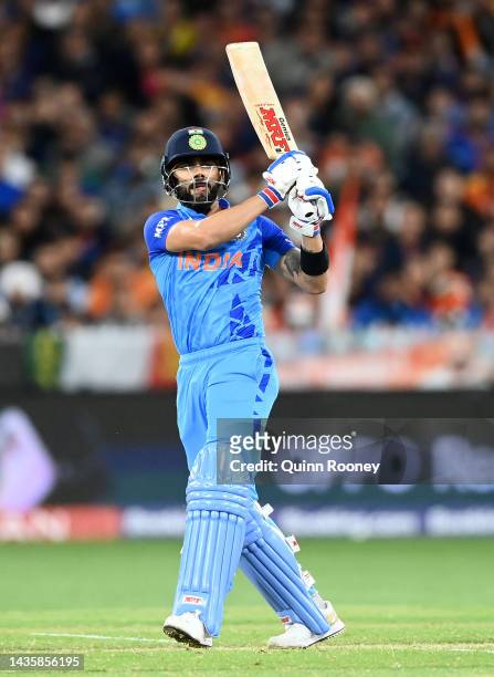Virat Kohli of India bats during the ICC Men's T20 World Cup match between India and Pakistan at Melbourne Cricket Ground on October 23, 2022 in...