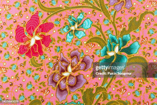 full frame thai silk traditional motif textile and texture background. - batik design stock pictures, royalty-free photos & images