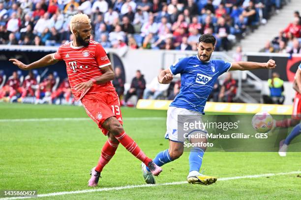 Eric Maxim Choupo-Moting of Bayern scores his team's second goal during the Bundesliga match between TSG Hoffenheim and FC Bayern München at...