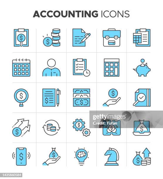 accounting icon set easy to color. bookkeeping symbol pack. accountancy, inventory, financial accounting, general ledger and more symbol - easy icon stock illustrations