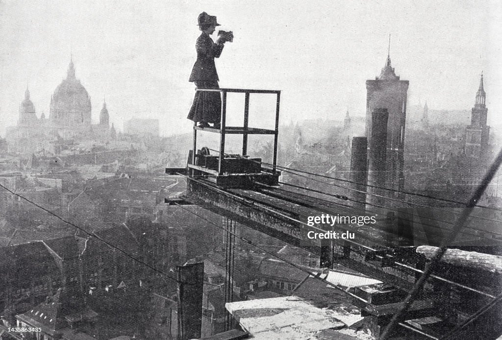 Berlin, a view of the tower of the town hall onto the city