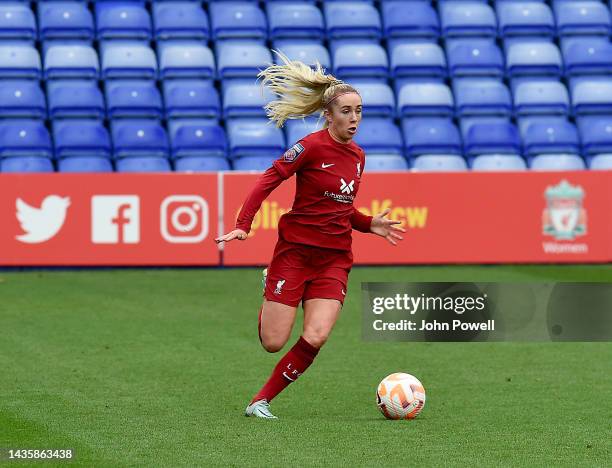 Missy Bo Kearns of Liverpool Women during the FA WSL match between Liverpool Women and Arsenal Women at Prenton Park on October 23, 2022 in...