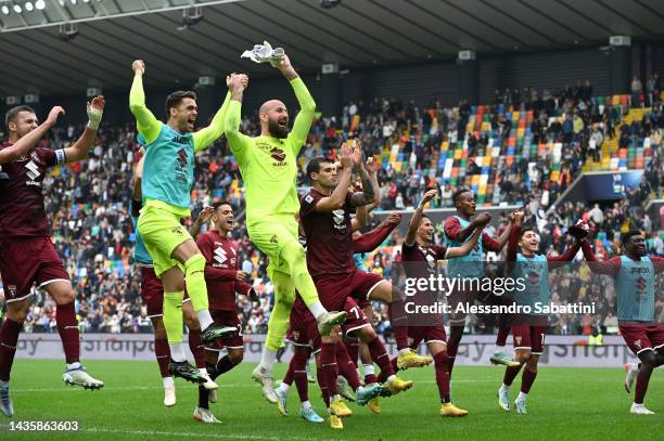 Torino FC players celebrate following the Serie A match between Udinese Calcio and Torino FC at Dacia Arena on October 23, 2022 in Udine, Italy.