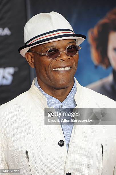 Samuel L. Jackson arrives at the Los Angeles premiere of "Marvel's Avengers" at the El Capitan Theatre on April 11, 2012 in Hollywood, California.