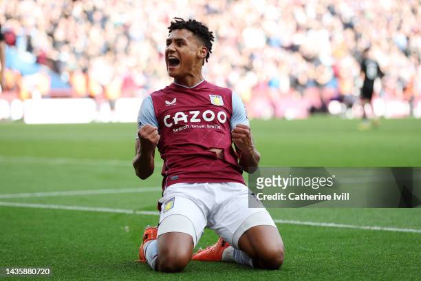 Ollie Watkins of Aston Villa celebrates after scoring their team's fourth goal during the Premier League match between Aston Villa and Brentford FC...
