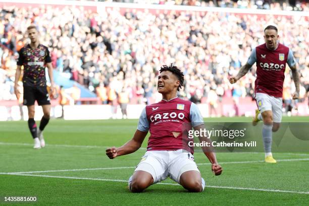 Ollie Watkins of Aston Villa celebrates after scoring their team's fourth goal during the Premier League match between Aston Villa and Brentford FC...