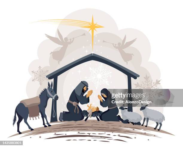 ilustrações, clipart, desenhos animados e ícones de noite santa. noite de natal. nascimento de jesus. - manger