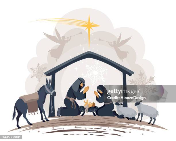 holy night. christmas night. birth of jesus. - nativity 幅插畫檔、美工圖案、卡通及圖標