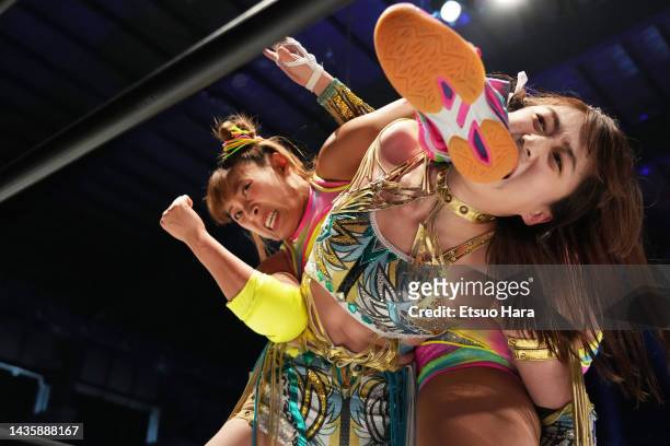 And Saya Kamitani compete during the Women's Pro-Wrestling "Stardom" at Arena Tachikawa Tachihi on October 23, 2022 in Tachikawa, Tokyo, Japan.