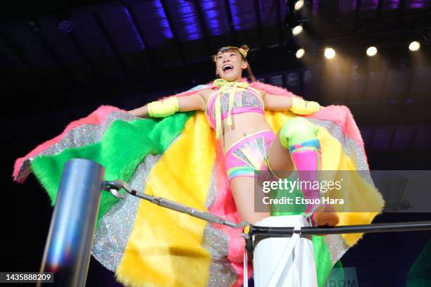 Enters the ring during the Women's Pro-Wrestling "Stardom" at Arena Tachikawa Tachihi on October 23, 2022 in Tachikawa, Tokyo, Japan.