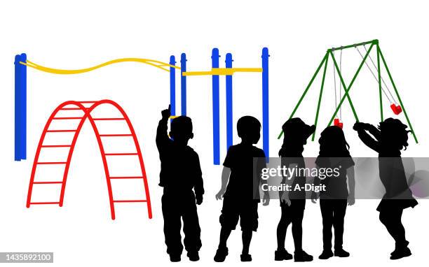 daycare kids back for fun playground - schoolyard stock illustrations