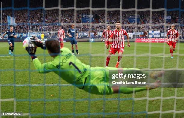 Manuel Riemann of VfL Bochum saves a penalty from Milos Pantovic of 1.FC Union Berlin during the Bundesliga match between VfL Bochum 1848 and 1. FC...