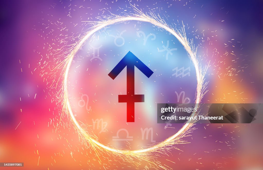 Sagittarius symbol on a colorful background light