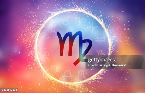 virgo symbol on a colorful background light - widder stock-fotos und bilder