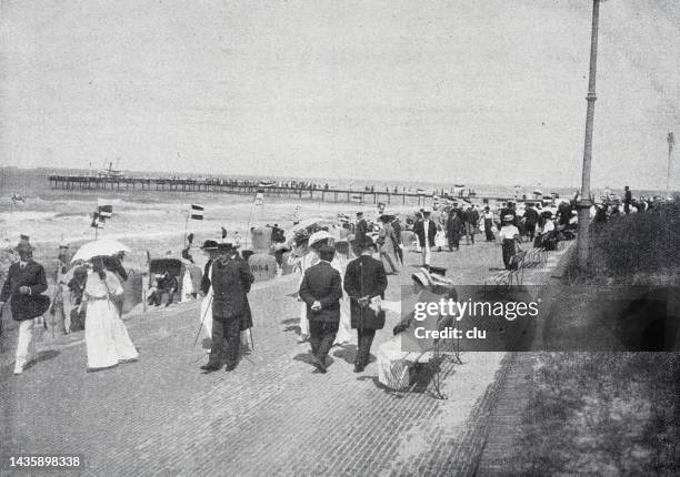 norderney beach promenade - promenade stock illustrations