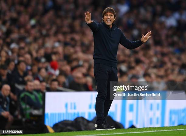 Antonio Conte, Manager of Tottenham Hotspur gives their team instructions during the Premier League match between Tottenham Hotspur and Newcastle...