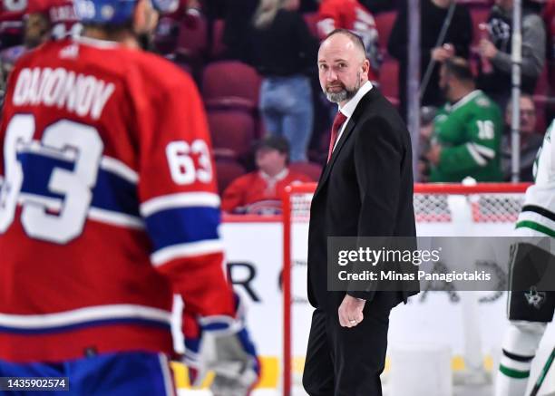 Head coach of the Dallas Stars, Pete DeBoer, walks across the ice after a victory against the Montreal Canadiens at Centre Bell on October 22, 2022...