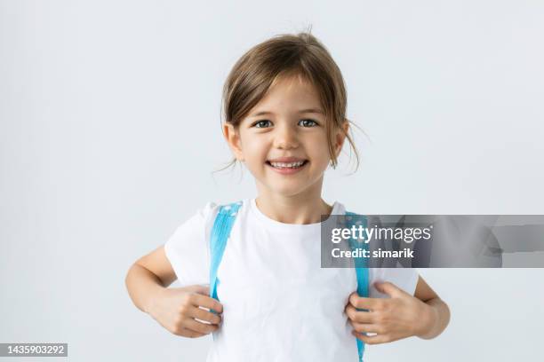 back to school - girls on white background stock pictures, royalty-free photos & images