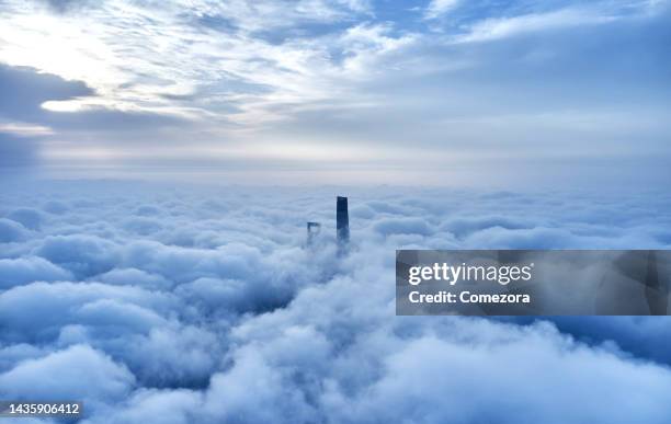 shanghai's skyscraper in thick fog, china - zenith building stock pictures, royalty-free photos & images