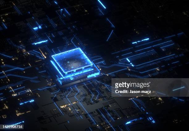 "3d rendering of abstract 
computer chip of artificial inteligence" - halfgeleider stockfoto's en -beelden