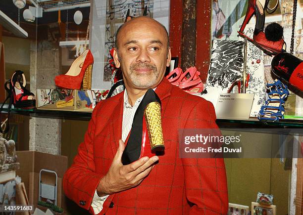 French shoe designer Christian Louboutin attends a preview of an exhibition celebrating 20 years of Christian Louboutin designs at the Design Museum...