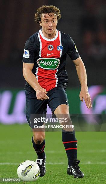 Paris Saint-Germain's Uruguayan defender Diego Lugano controls the ball during the French Cup football match Paris vs. Lyon on March 21, 2012 at the...