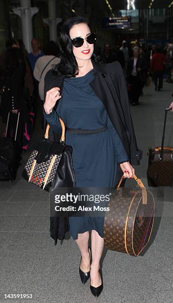 Dita Von Teese seen arriving from Paris on April 30, 2012 in London, England.