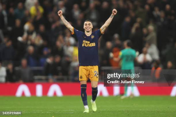 Miguel Almiron of Newcastle United celebrates after their sides victory during the Premier League match between Tottenham Hotspur and Newcastle...