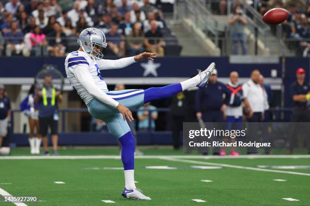 Bryan Anger of the Dallas Cowboys punts the ball against the Detroit Lions during the first quarter at AT&T Stadium on October 23, 2022 in Arlington,...