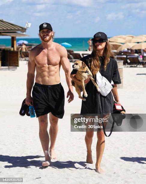 Logan Paul and Nina Agdal are seen on October 23, 2022 in Miami, Florida.