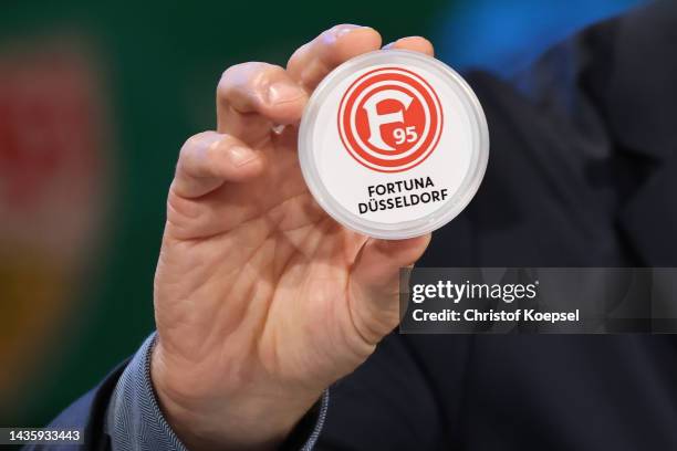 Oliver Bierhoff, Team Director of Germany presents the drawing match between 1. FC Nuernberg and Fortuna Duesseldorf during the DFB Cup Draw round of...