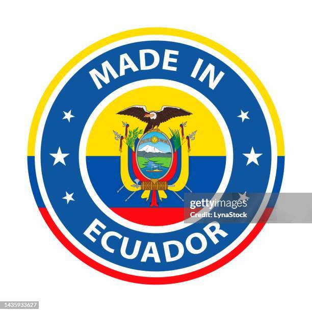 ilustrações de stock, clip art, desenhos animados e ícones de made in ecuador badge vector. sticker with stars and national flag. sign isolated on white background. - equador