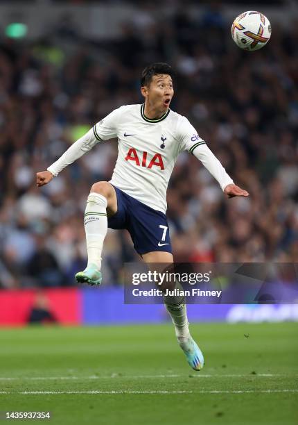 Son Heung-Min of Spurs in actio during the Premier League match between Tottenham Hotspur and Newcastle United at Tottenham Hotspur Stadium on...