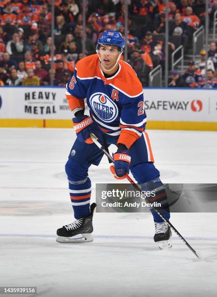 Darnell Nurse of the Edmonton Oilers skates during the game against the St. Louis Blues on October 22, 2022 at Rogers Place in Edmonton, Alberta,...