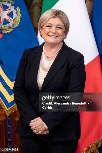 New Italian Minister of Labour and Social Policies, Marina Elvira Calderone arrives for the first cabinet meeting of the new Italian government at...