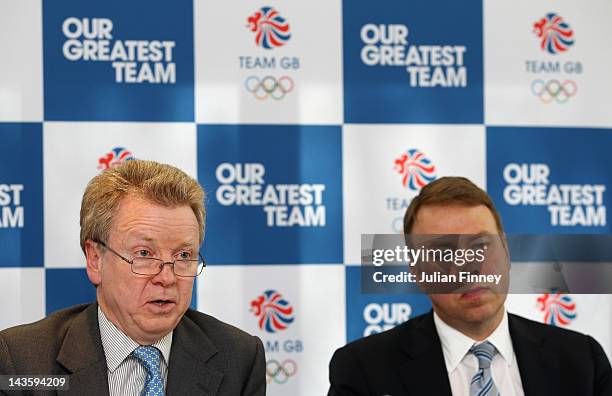 Lord Colin Moynihan BOA Chairman talks to the media with Andy Hunt, BOA Chief Executive Officer after the announcement by the Court of Arbitration...