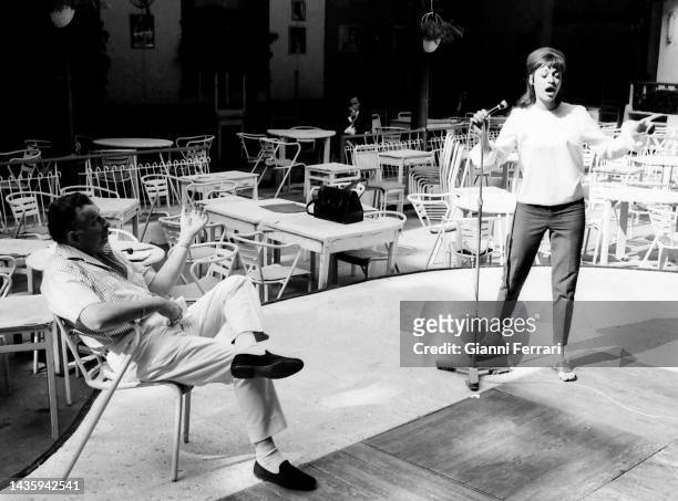 Spanish musician Xavier Cugat with American actress and singer Fran Jeffries , during the casting to choose the singer to replace Abbe Lane in his...